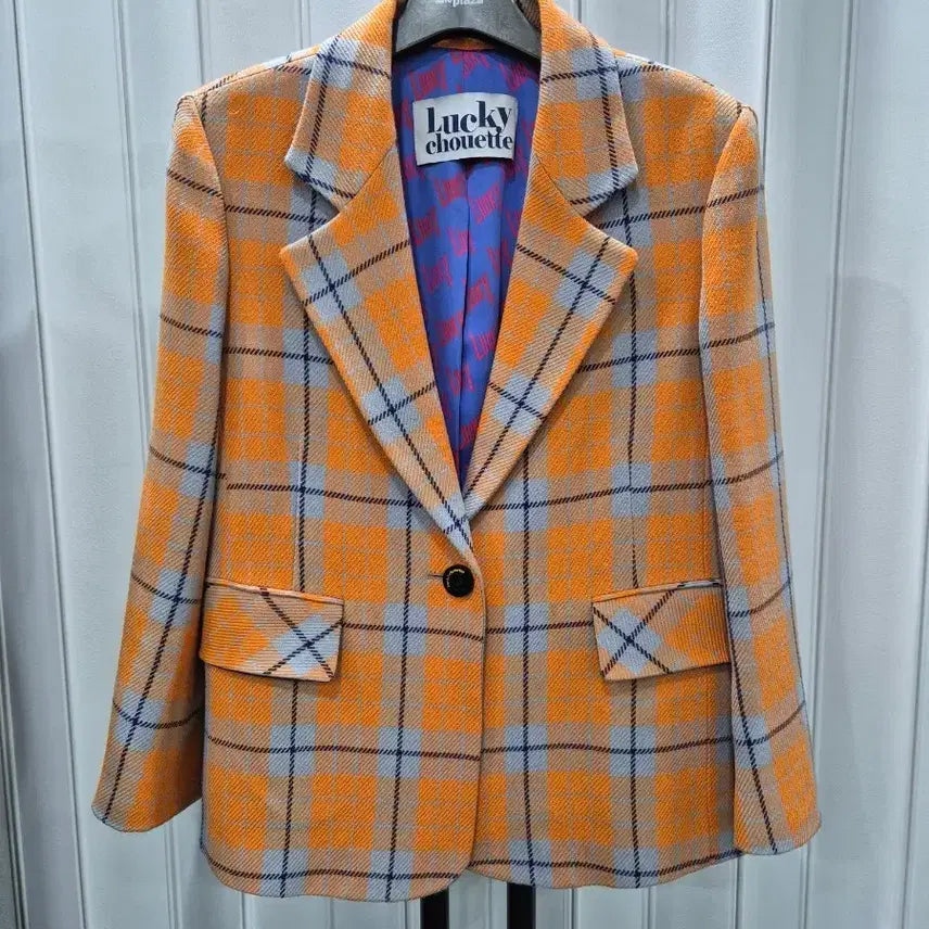 [BUNJANG] Lucky Chouette Orange Check Jacket / 럭키슈에뜨 오렌지 체크 자켓