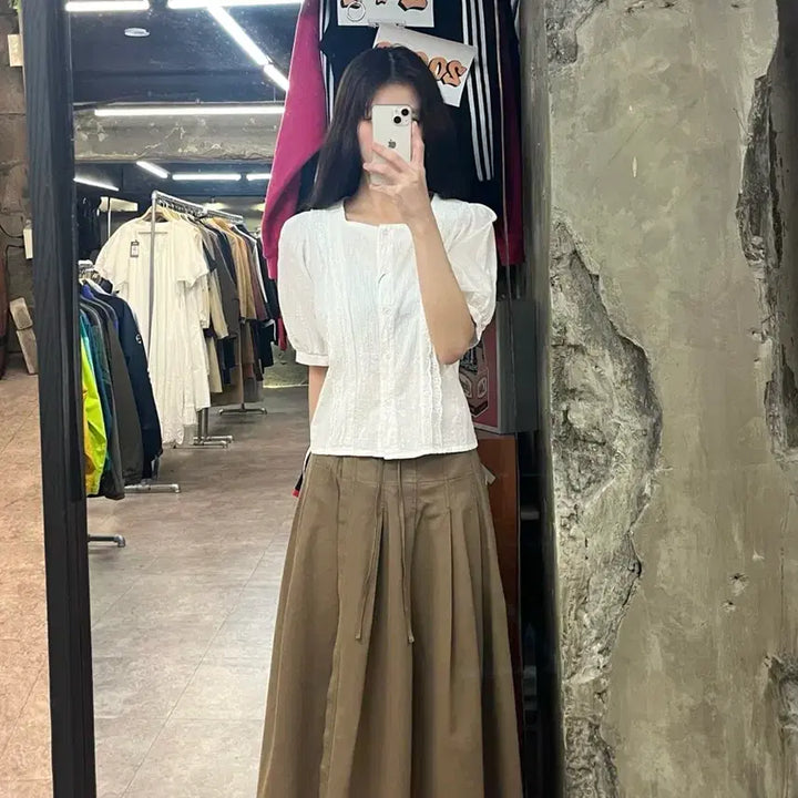 [SOLD OUT] 빈티지 펀칭 반팔 블라우스 화이트 