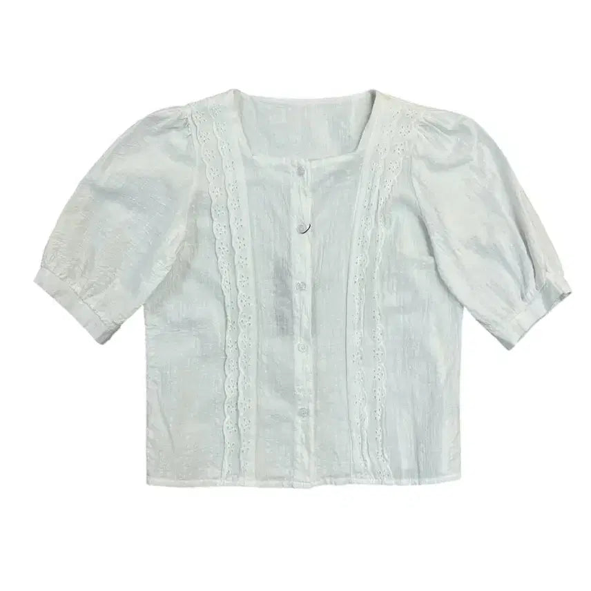 [SOLD OUT] 빈티지 펀칭 반팔 블라우스 화이트 