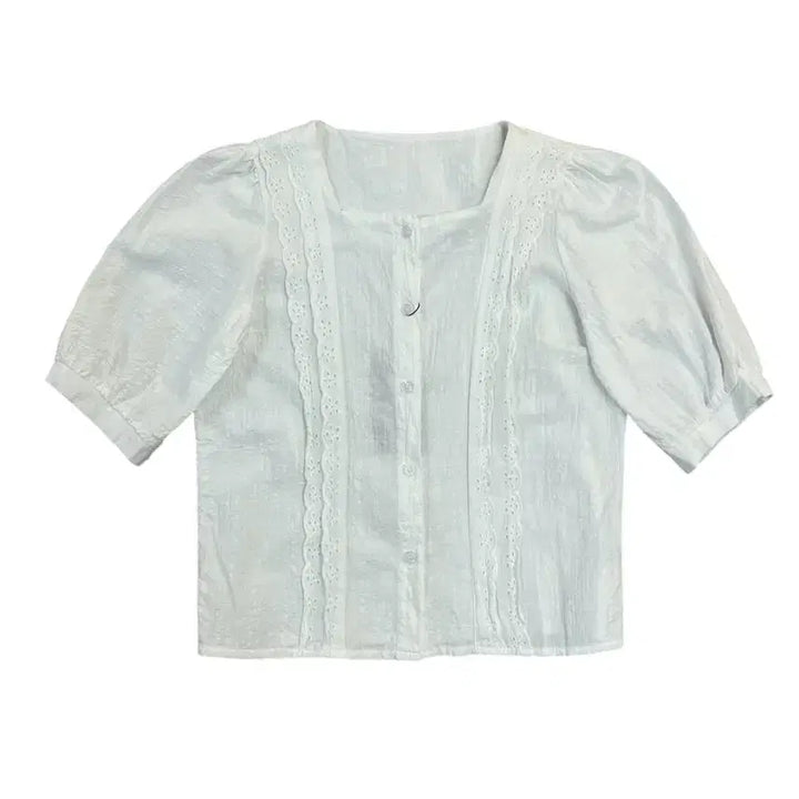 [SOLD OUT] 빈티지 펀칭 반팔 블라우스 화이트 