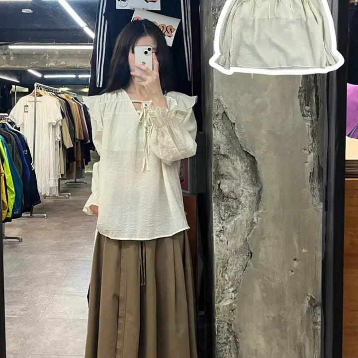 [BUNJANG] Vintage Frill Blouse Beige / 빈티지 프릴 블라우스 베이지 