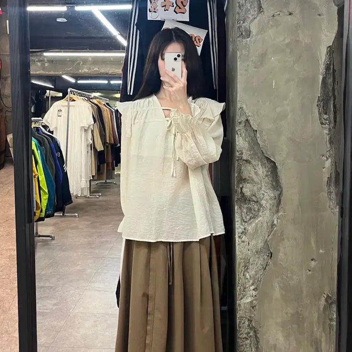 [BUNJANG] Vintage Frill Blouse Beige / 빈티지 프릴 블라우스 베이지 