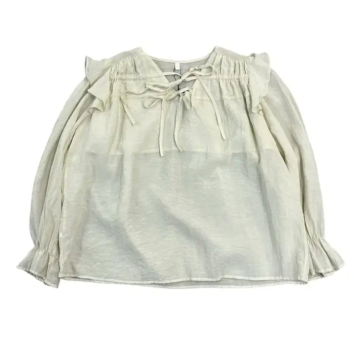 [BUNJANG] Vintage Frill Blouse Beige / 빈티지 프릴 블라우스 베이지 