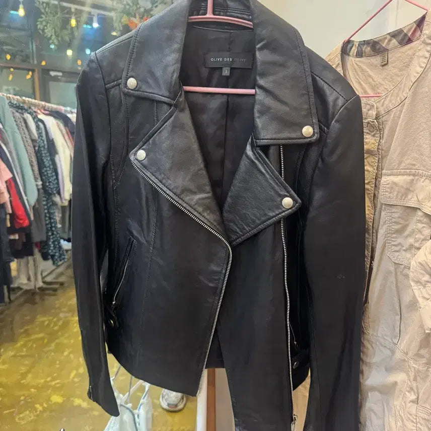 [BUNJANG] Olive des Olive Black Leather Rider Jacket / 올리브데스올리브 블랙 가죽 라이더 자켓