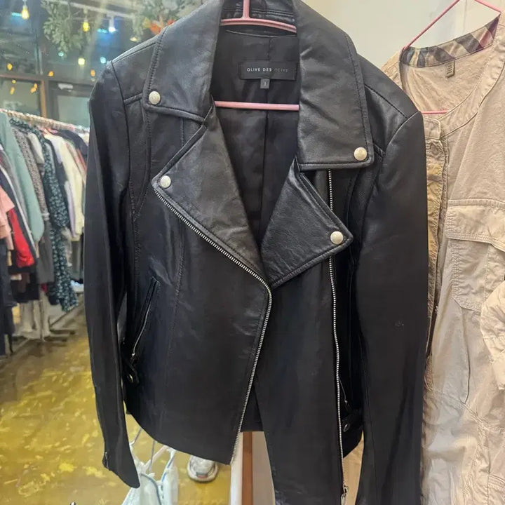 [BUNJANG] Olive des Olive Black Leather Rider Jacket / 올리브데스올리브 블랙 가죽 라이더 자켓
