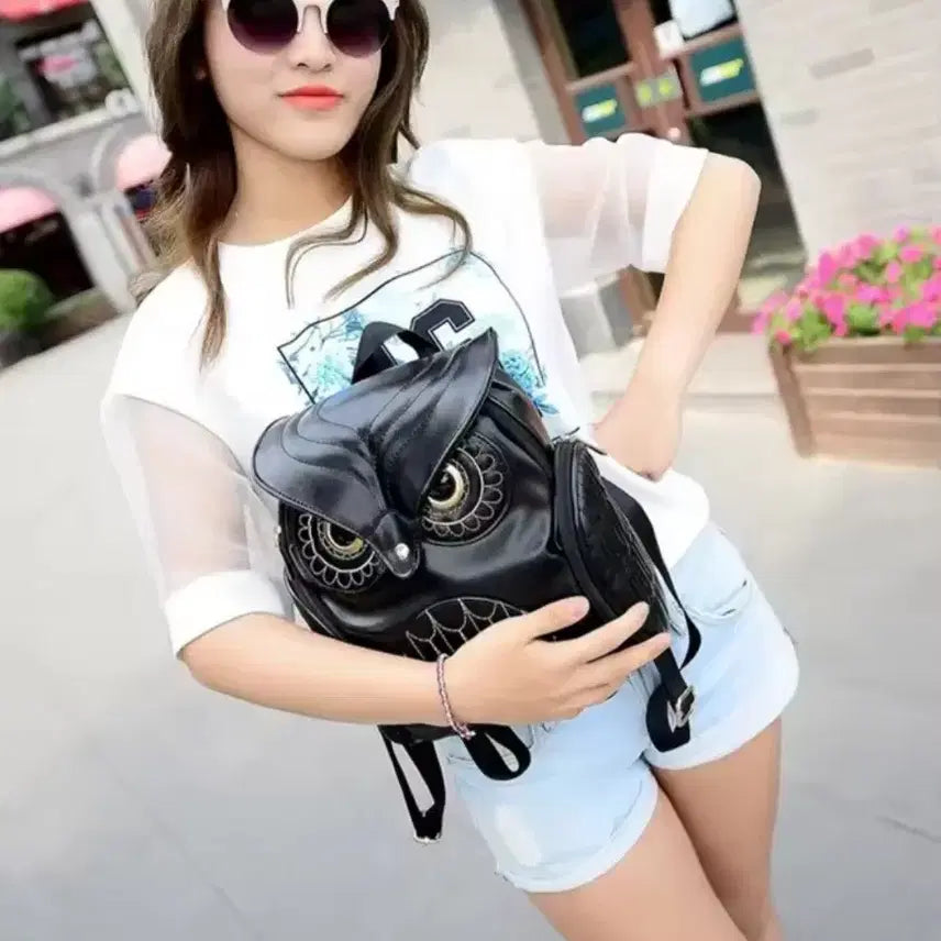 [BUNJANG] Owl Design Black Backpack / 새제품)부엉이 디자인 블랙 백팩 가방