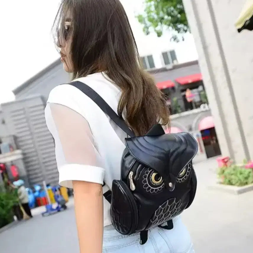 [BUNJANG] Owl Design Black Backpack / 새제품)부엉이 디자인 블랙 백팩 가방