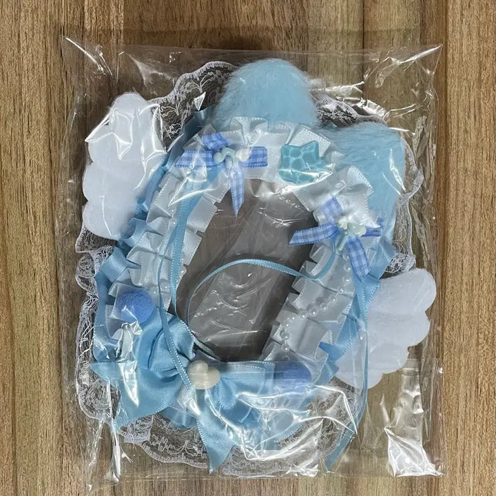 [SOLD OUT] 리본 레이스 탑꾸 포카홀더 탑로더 수제 고양이 하늘 블루 천사 날개 하트