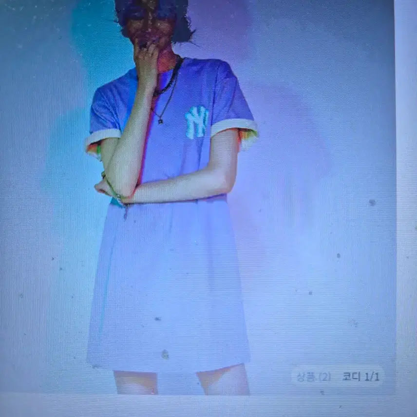 [SOLD OUT] S(90)MLB 블루 바이올렛 여성 반팔 원피스