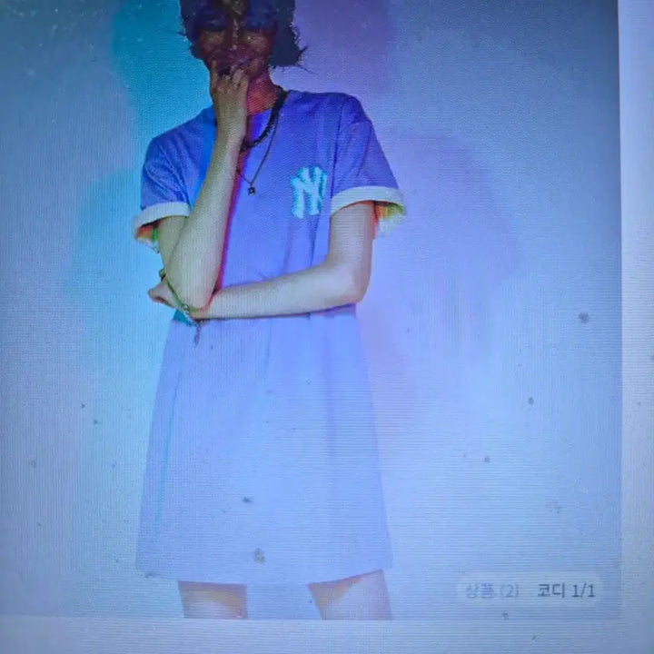 [SOLD OUT] S(90)MLB 블루 바이올렛 여성 반팔 원피스