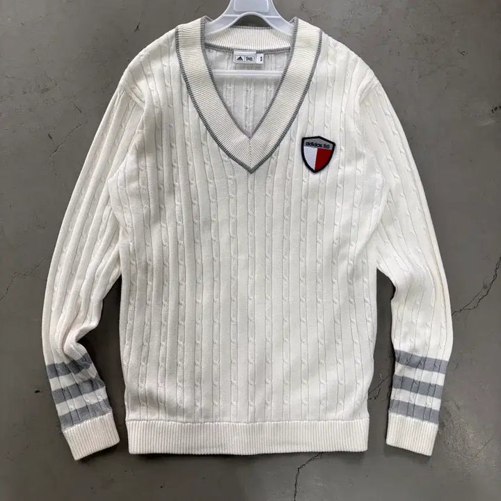 [BUNJANG] Adidas Logo Cable Knit Sweater M / 만원샵 아디다스 로고 삼선 케이블 니트 M
