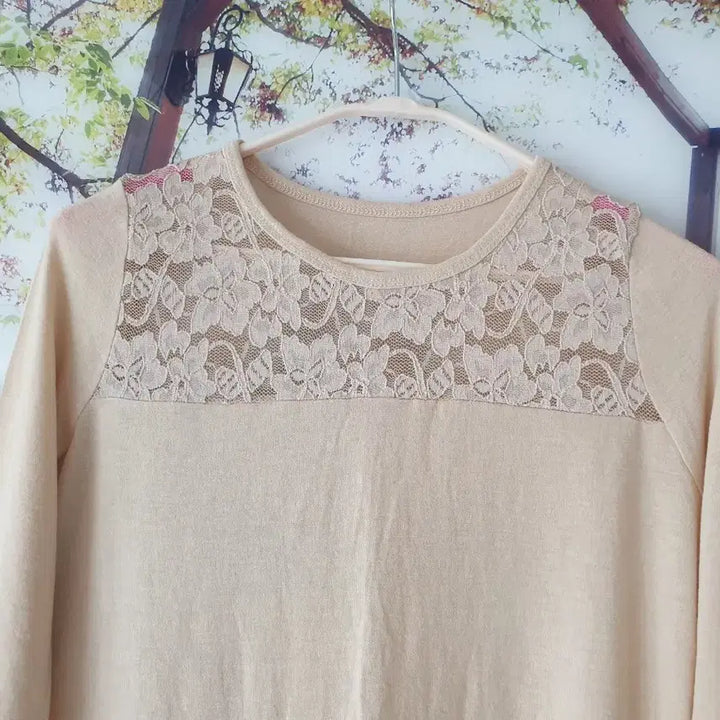 [BUNJANG] Lace Beige Knit Top / 레이스 고급 니트티 55 S (보들보들재질) 베이지