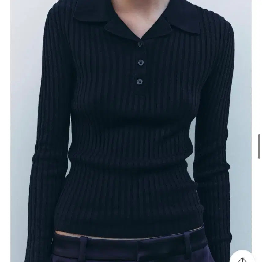 [BUNJANG] ZARA Ribbed Collar Long Sleeve Knit Navy / 자라 골지 카라 긴팔 니트 네이비