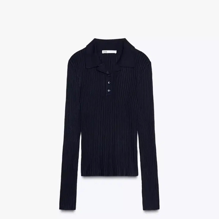 [BUNJANG] ZARA Ribbed Collar Long Sleeve Knit Navy / 자라 골지 카라 긴팔 니트 네이비