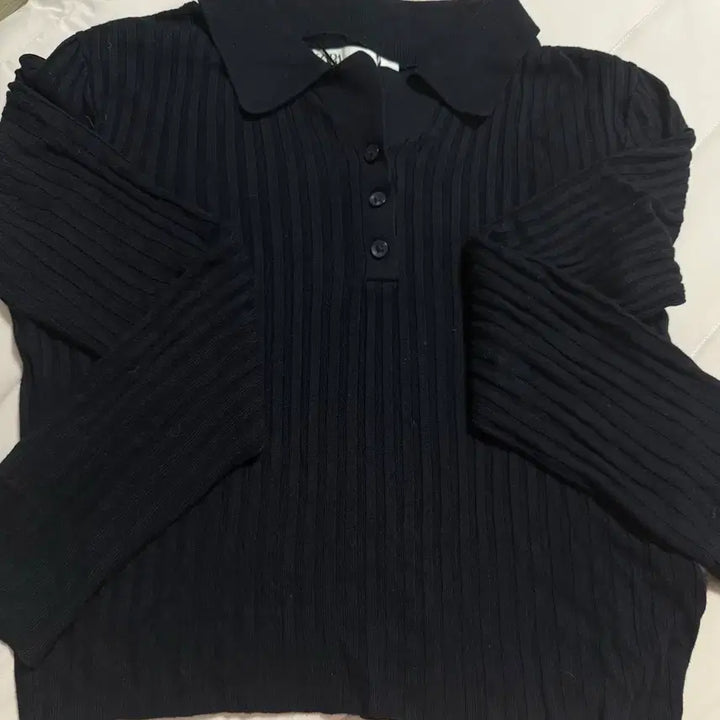 [BUNJANG] ZARA Ribbed Collar Long Sleeve Knit Navy / 자라 골지 카라 긴팔 니트 네이비