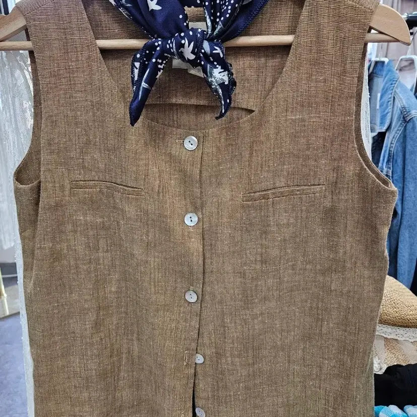 [BUNJANG] Linen Blend Vest Brown / 린넨/마 베스트 브라운(55)