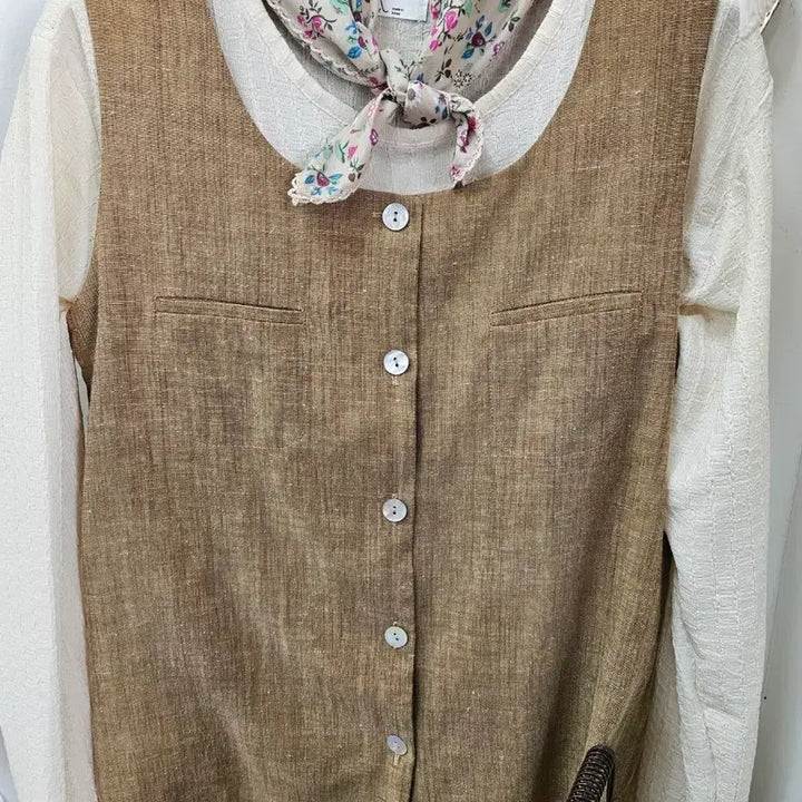 [BUNJANG] Linen Blend Vest Brown / 린넨/마 베스트 브라운(55)