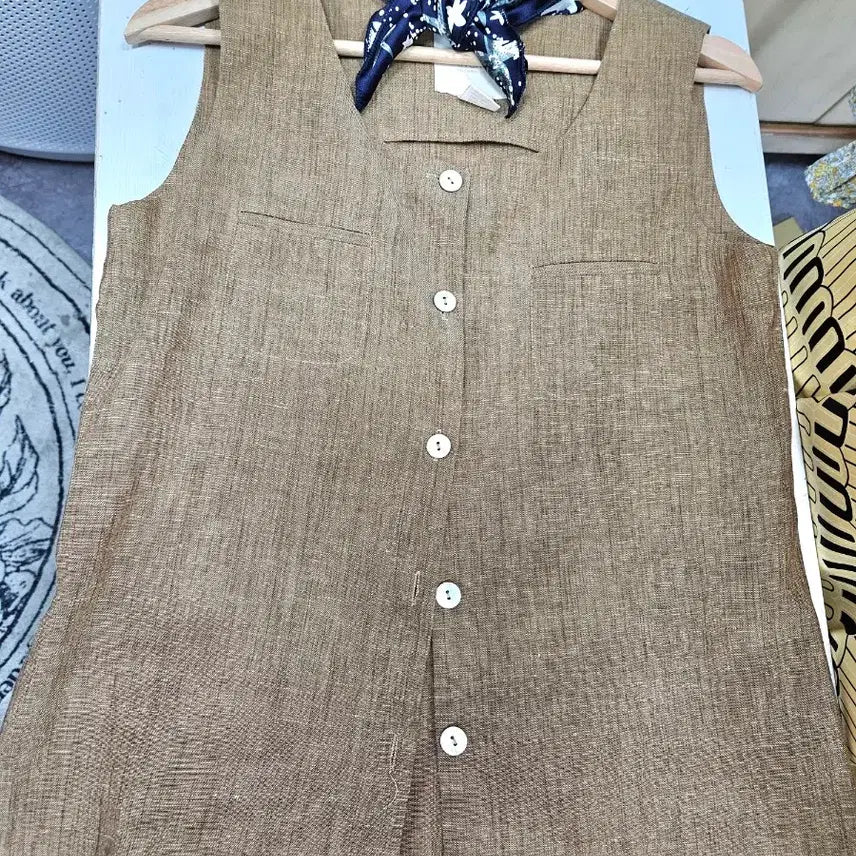 [BUNJANG] Linen Blend Vest Brown / 린넨/마 베스트 브라운(55)