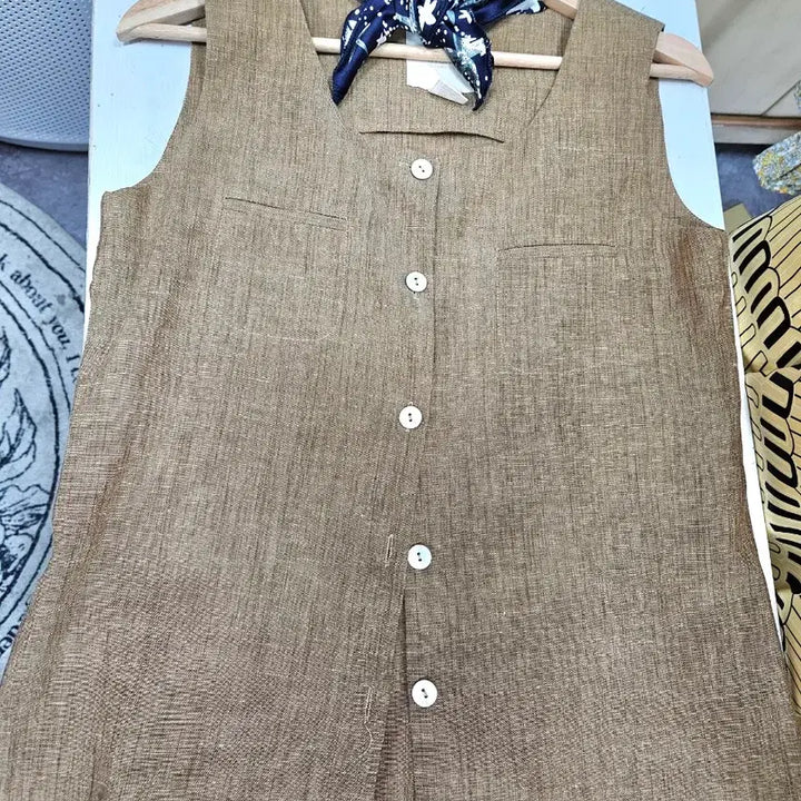[BUNJANG] Linen Blend Vest Brown / 린넨/마 베스트 브라운(55)
