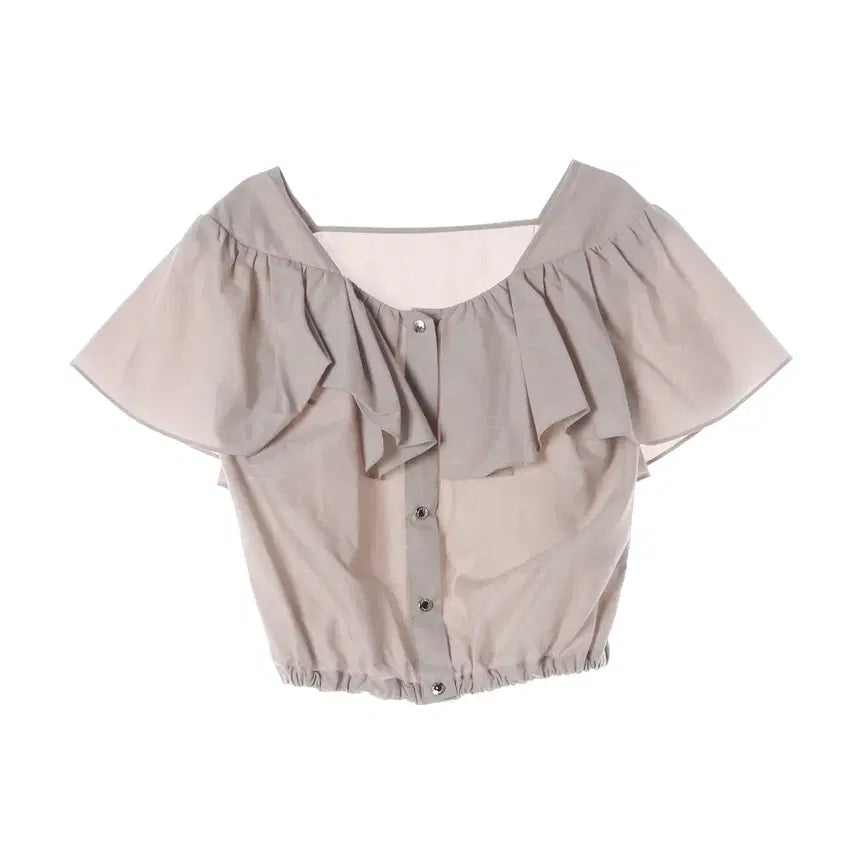 [BUNJANG] SYSTEM 22SS Linen Ruffle String Crop Blouse / 시스템 22SS 린넨 러플 스트링 크롭 블라우스