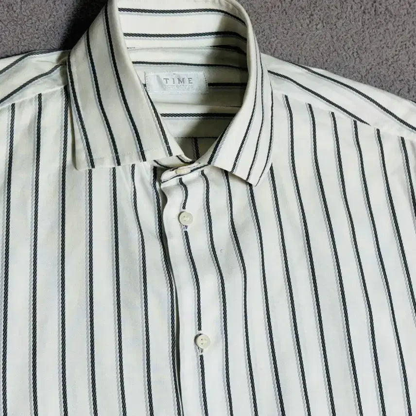 [BUNJANG] TIME HOMME Striped Button-Up Shirt / TIME HOMME 타임옴므 스트라이프 셔츠 /솔리드 시스템 띠어리
