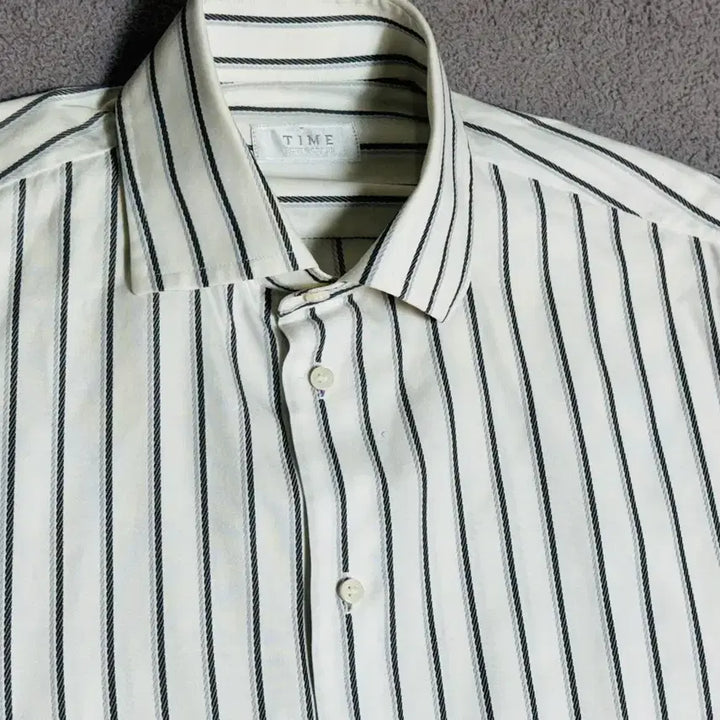 [BUNJANG] TIME HOMME Striped Button-Up Shirt / TIME HOMME 타임옴므 스트라이프 셔츠 /솔리드 시스템 띠어리