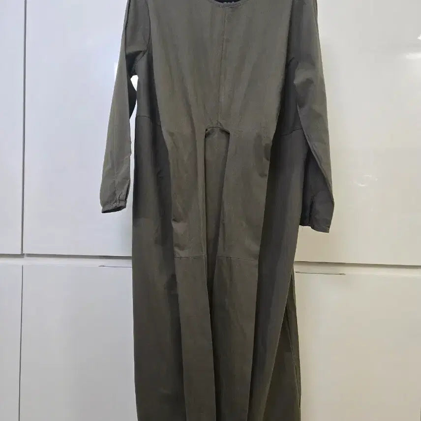 [BUNJANG] Khaki Waist Tie Long Dress / 카키색 허리 묶음 롱 원피스
