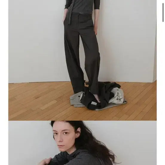 [BUNJANG] Lowtide V-Neck Scarf Knit Charcoal / 로우타이드 브이넥 스카프 니트 차콜