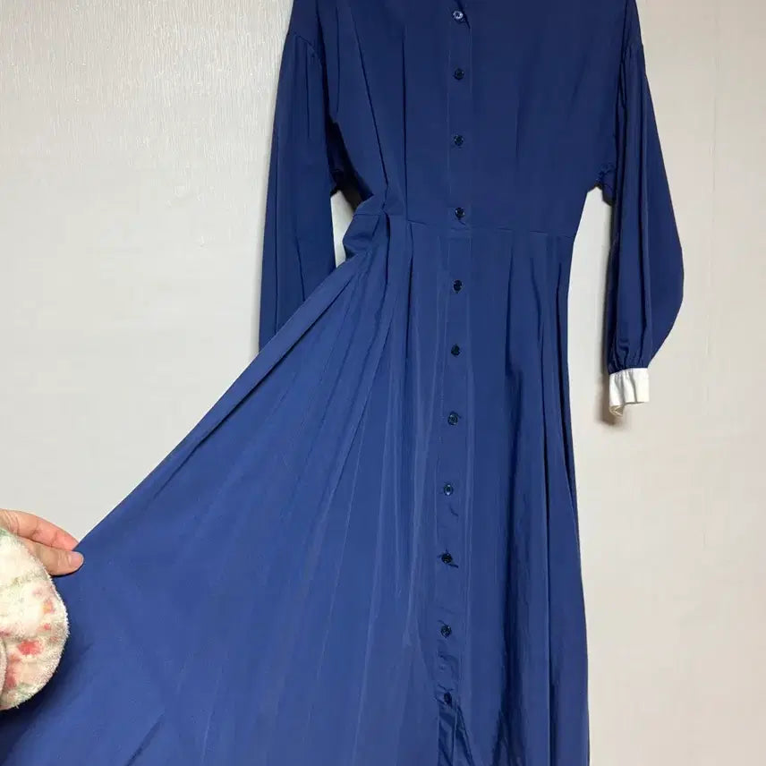 [BUNJANG] Blue Round Collar Long Dress / 블루 라운드 카라 롱원피스