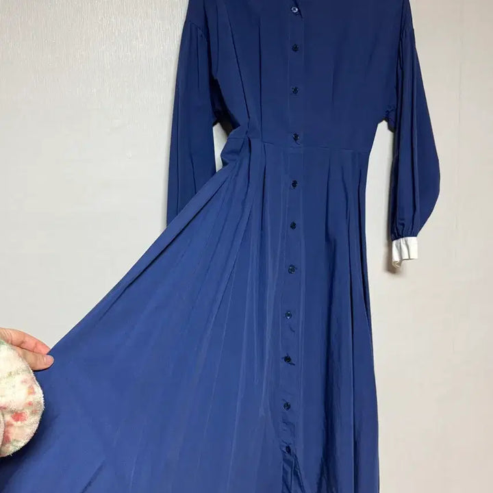 [BUNJANG] Blue Round Collar Long Dress / 블루 라운드 카라 롱원피스