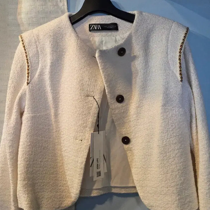 [BUNJANG] Zara Ivory Tweed Cropped Jacket / 자라 아이보리 트위드 크롭 자켓