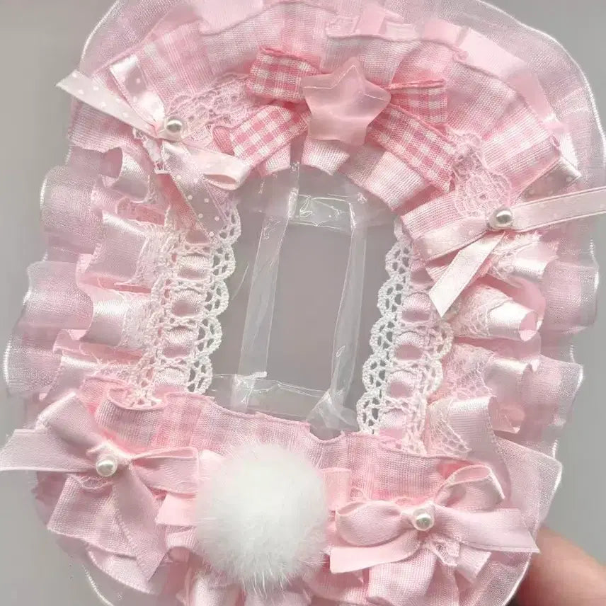 [BUNJANG] Handmade Pink Lace Toploader Photocard Holder / 핑크 레이스 탑꾸 탑로더 꾸미기 핸드메이드 포카홀더
