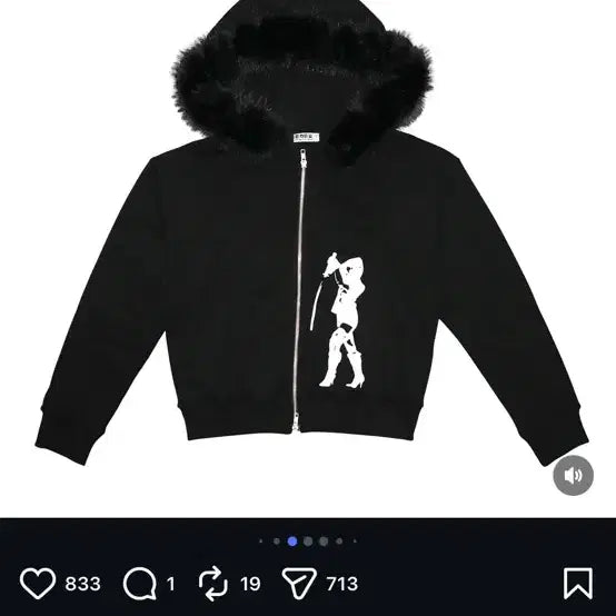 [BUNJANG] EMEW Etomic Fur Hood Zip-up Black / emew 에투믹 퍼 후드집업 블랙