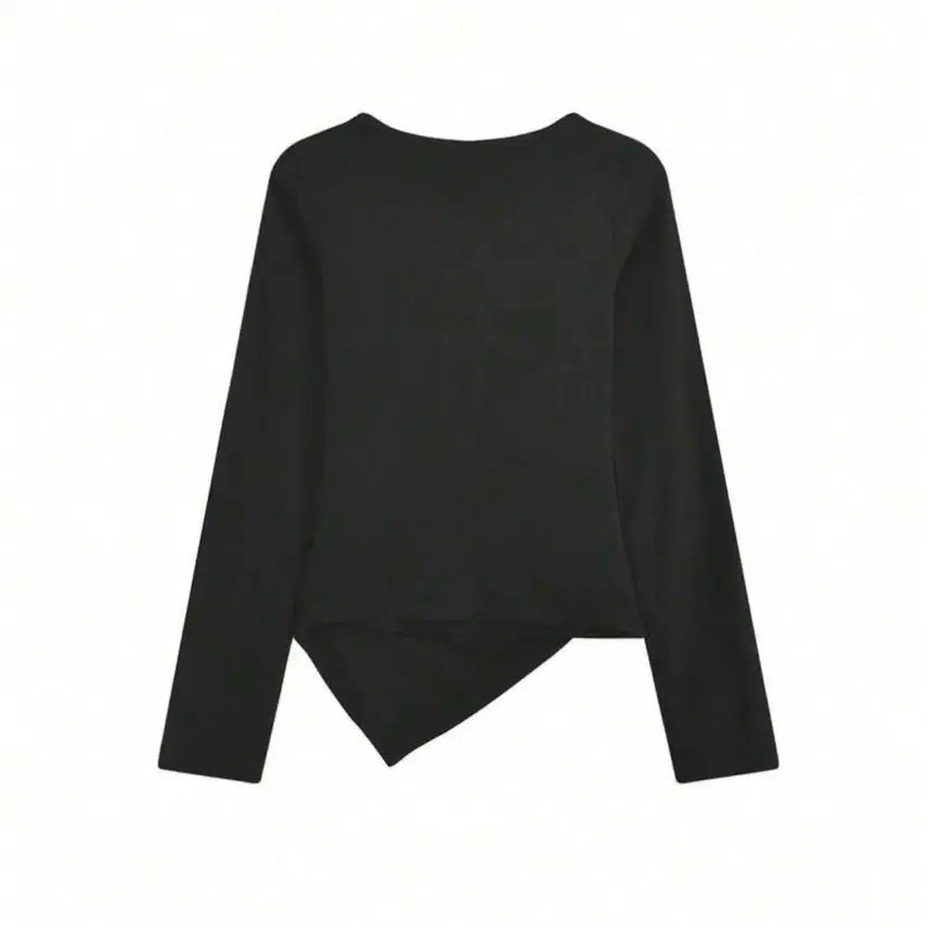 [BUNJANG] Black Shirring Asymmetrical Layered Long Sleeve T-Shirt / 블랙 셔링 언발란스 레이어드 긴팔티