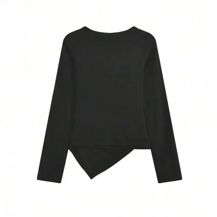 [BUNJANG] Black Shirring Asymmetrical Layered Long Sleeve T-Shirt / 블랙 셔링 언발란스 레이어드 긴팔티