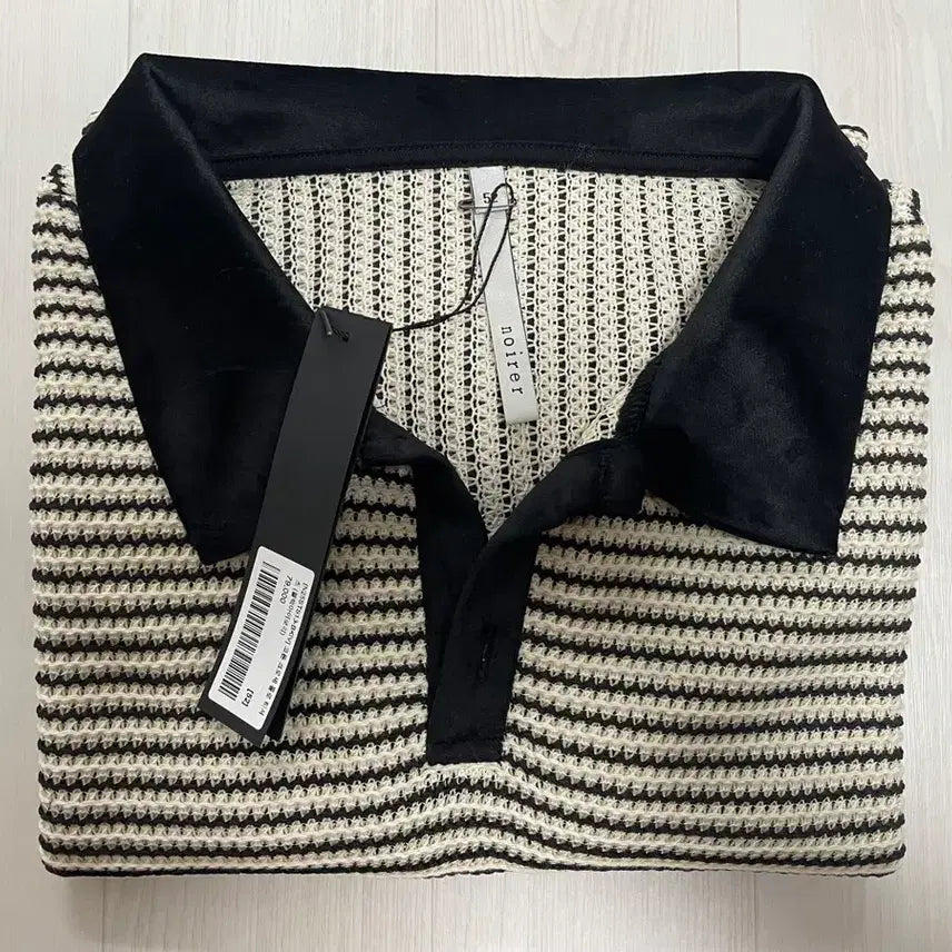 [BUNJANG] Noir Cotton Crochet Polo T-Shirt Black Ivory / 노이어 코튼 크로셰 폴로 티셔츠 52 블랙아이보리