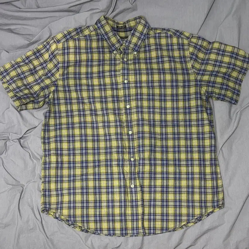 [BUNJANG] D.B.I.N Checkered Short-Sleeve Shirt (F) Lime / 디빈 빈즈 체크 반팔 셔츠 (F) 라임