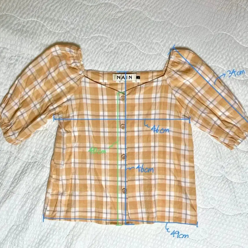 [BUNJANG] NINE SQUARE Check Shoulder Blouse Orange / 나인 스퀘어 체크 숄더 블라우스  오렌지