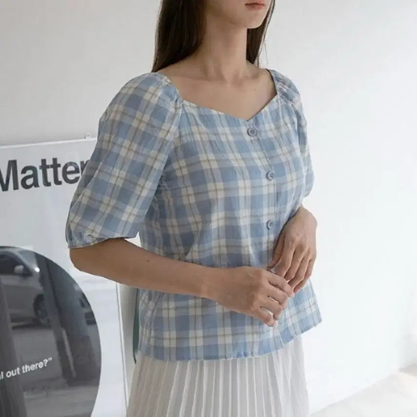[BUNJANG] NINE SQUARE Check Shoulder Blouse Orange / 나인 스퀘어 체크 숄더 블라우스  오렌지