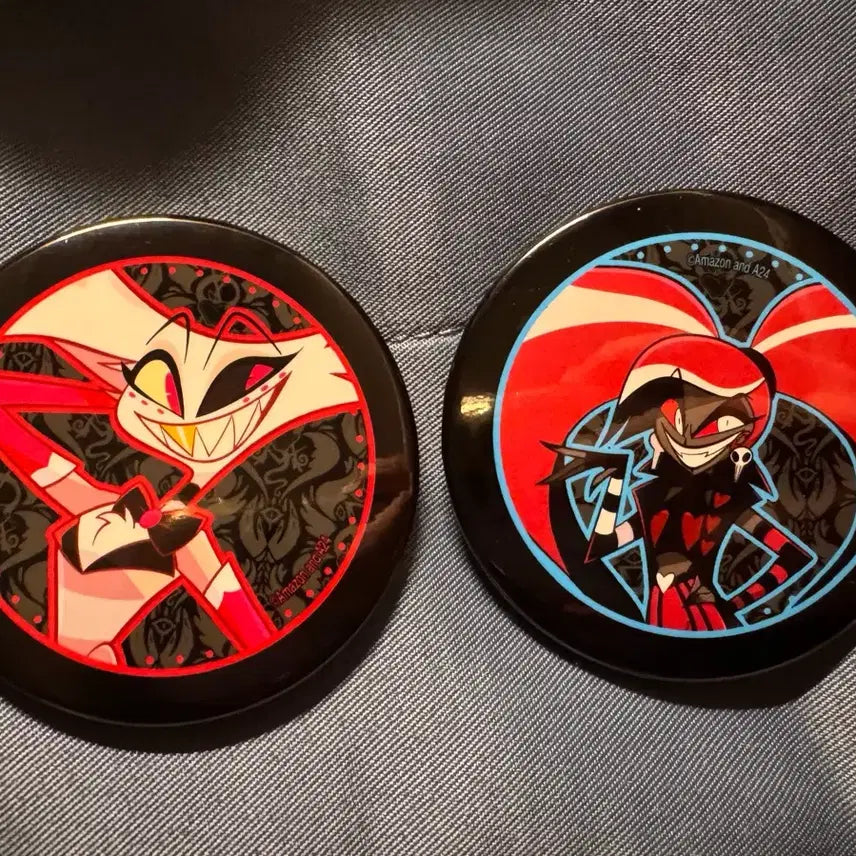 [BUNJANG] Hazbin Hotel Angel Dust Velvet Can Badge / 해즈빈호텔 스마일베이스 카페 벨벳 엔젤더스트 캔뱃지 공식굿즈