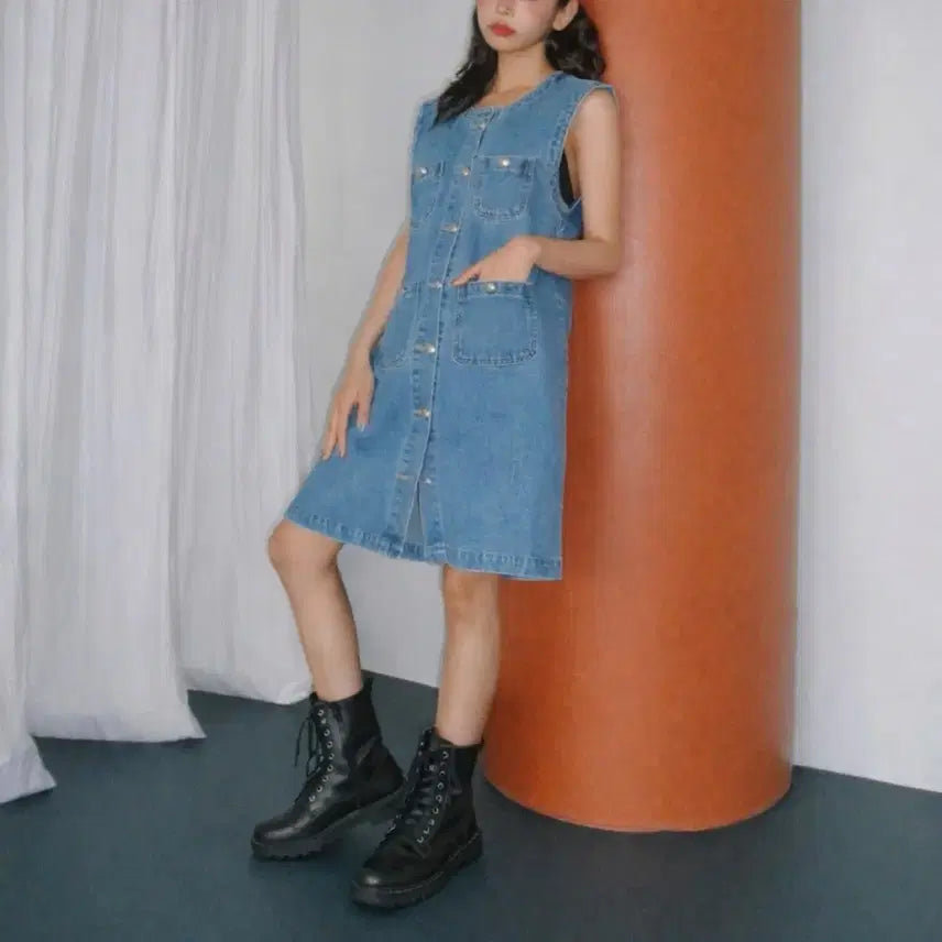 [BUNJANG] Pocket Button Denim Dress / 교신안함)포켓 버튼 데님 원피스