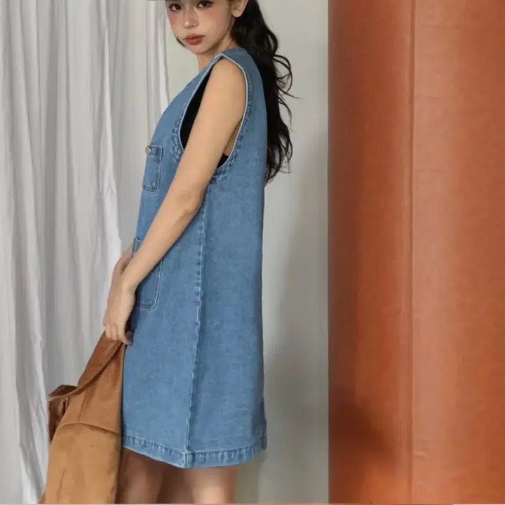 [BUNJANG] Pocket Button Denim Dress / 교신안함)포켓 버튼 데님 원피스