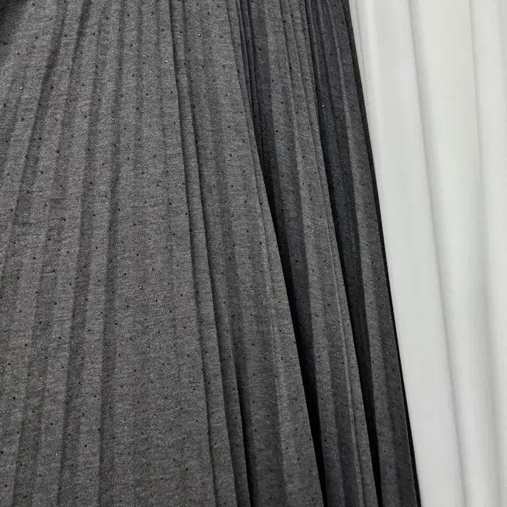[BUNJANG] Charcoal Dot Pleated Long Skirt / [새상품] 차콜 도트반짝이 플리츠 롱스커트