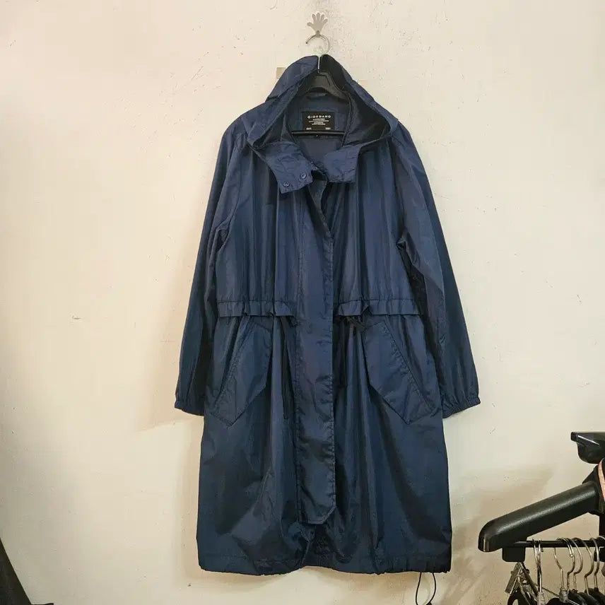 [BUNJANG] Giordano Hooded Long Coat Navy / 지오다노 후드 롱 코트 네이비