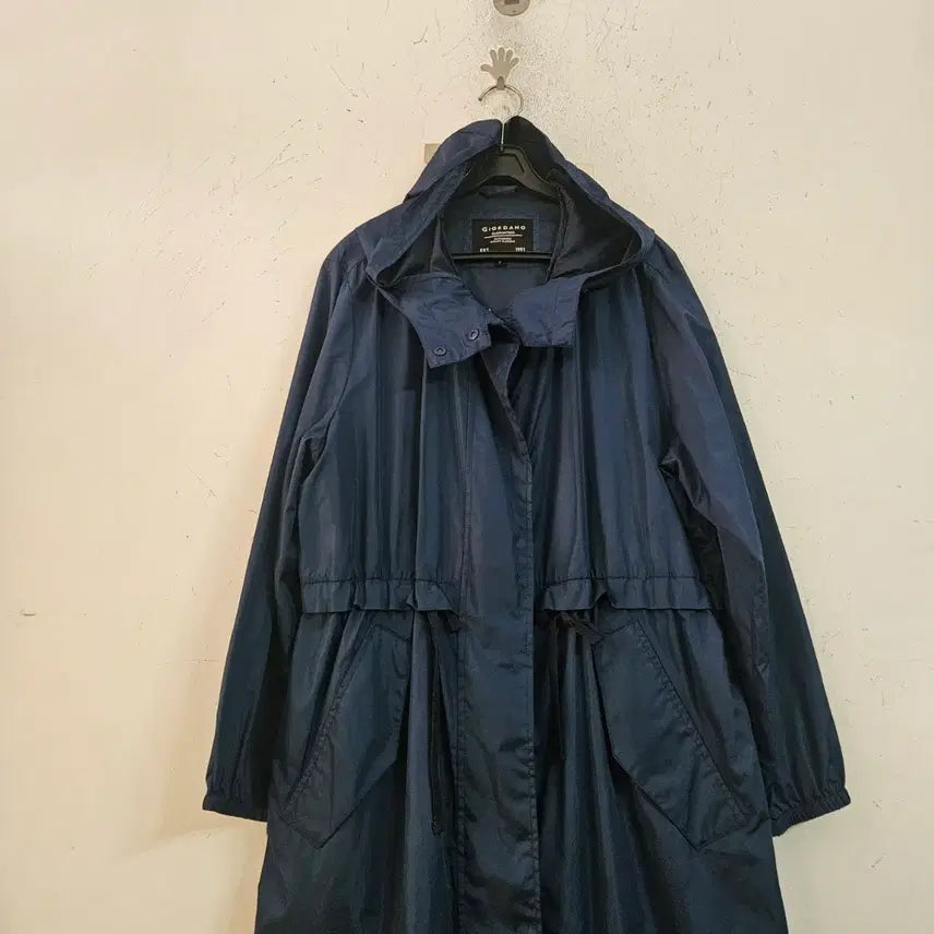 [BUNJANG] Giordano Hooded Long Coat Navy / 지오다노 후드 롱 코트 네이비