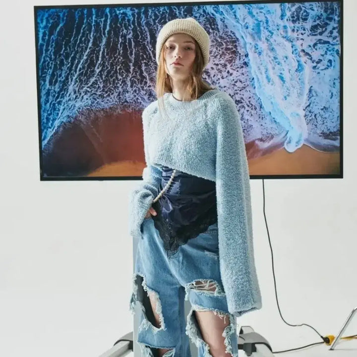 [BUNJANG] Markmardi Boucle Cashmere Cropped Long Sleeve / 마크메르디 크롭 롱 슬리브 BOUCLE CASHMERE CROPPED L