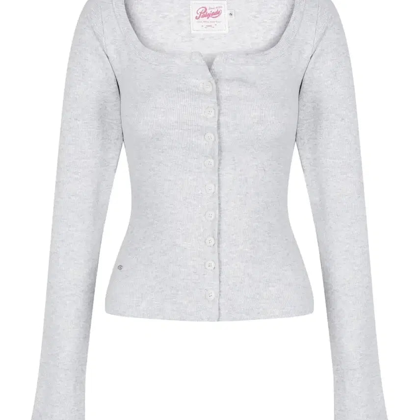 [BUNJANG] Pale Jade Long Sleeve Top - Melange Gray / 페일제이드 버튼 롱슬리브 탑 멜란지그레이 1사이즈