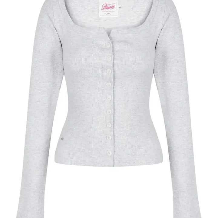 [BUNJANG] Pale Jade Long Sleeve Top - Melange Gray / 페일제이드 버튼 롱슬리브 탑 멜란지그레이 1사이즈