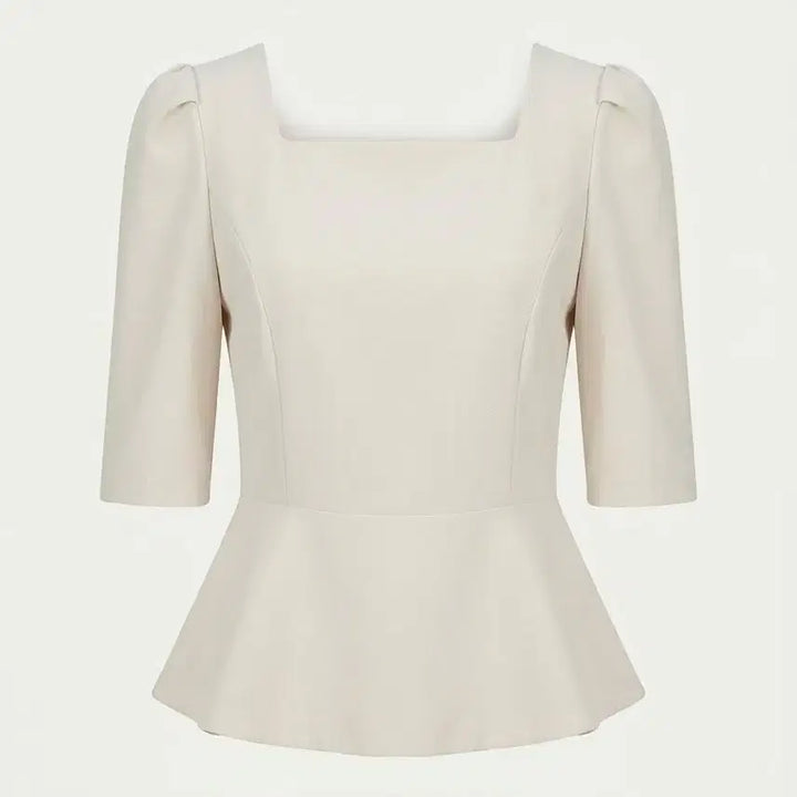 [BUNJANG] Plastic Island Square Neck Peplum Blouse / [새상품] 플라스틱아일랜드 스퀘어넥 페플럼 블라우스(정가5.5)