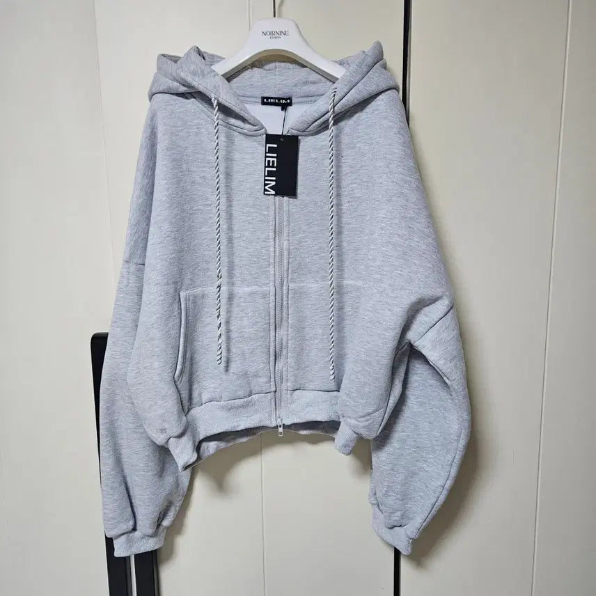 [BUNJANG] Oversized Semi-Crop Two-Way Zipper Hoodie Zip-Up (Melange Grey) / [새상품] 오버핏 세미크롭 투웨이 지퍼 후드집업(멜란지그레이) 정가 4.